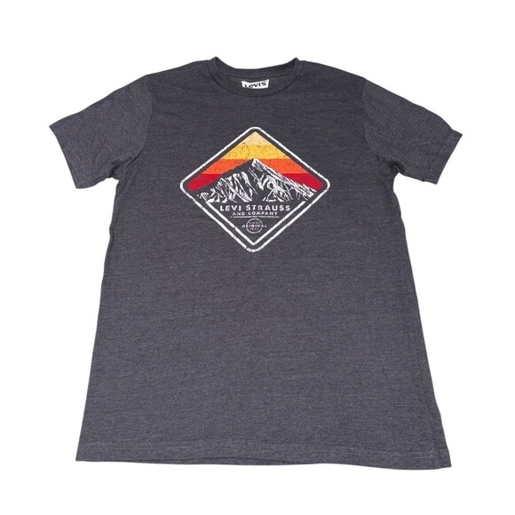 Levi's Shirt Men's M Gray Graphic Tee Crew Neck Mountain Short Sleeve Spell Out - Picture 2 of 7
